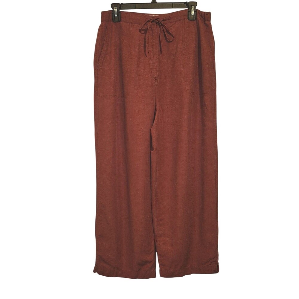 Linden Hill Maroon Silk High Waist Wide Leg Cropped Drawstring Pants Size L